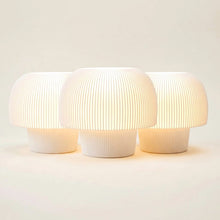 Combo 3 Cogumelos Pequenos da Éttore acesos em estúdio de fundo creme