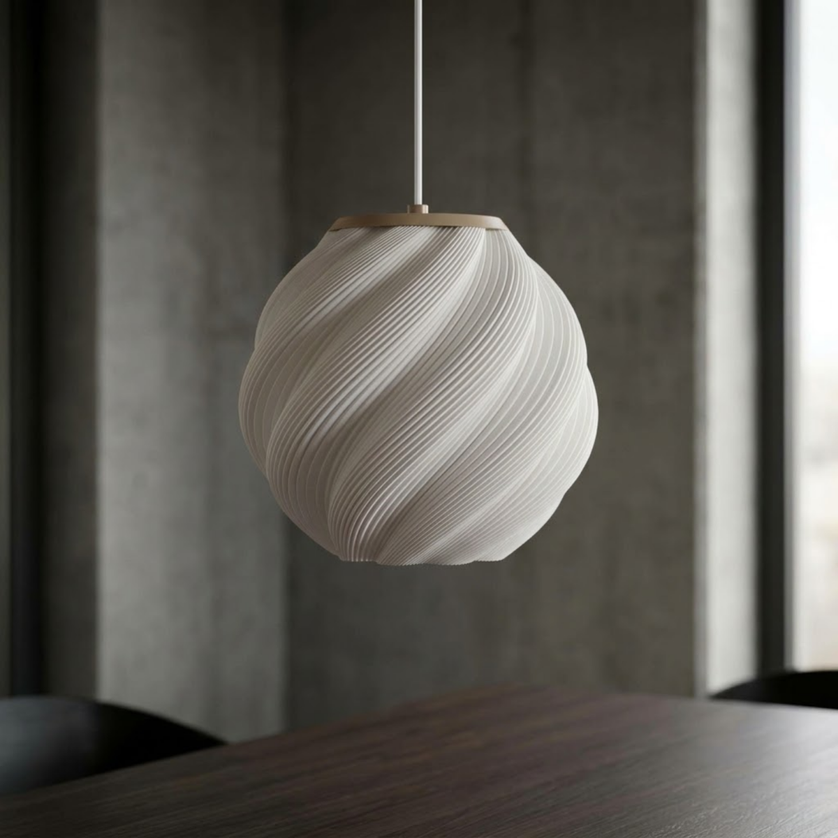 Pendente Fiora com base bege, pendente impresso em 3D da Éttore Decor, em detalhe