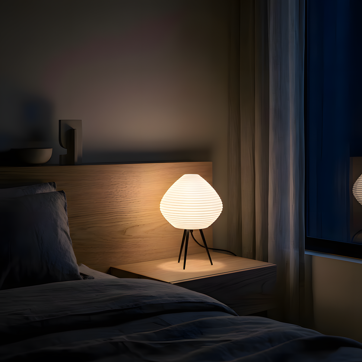 Luminária Nara, luminária impressa em 3D da Éttore Decor, à noite, como única luz