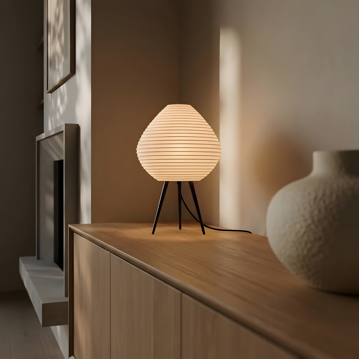 Luminária Nara, luminária impressa em 3D da Éttore Decor, acesa, still life