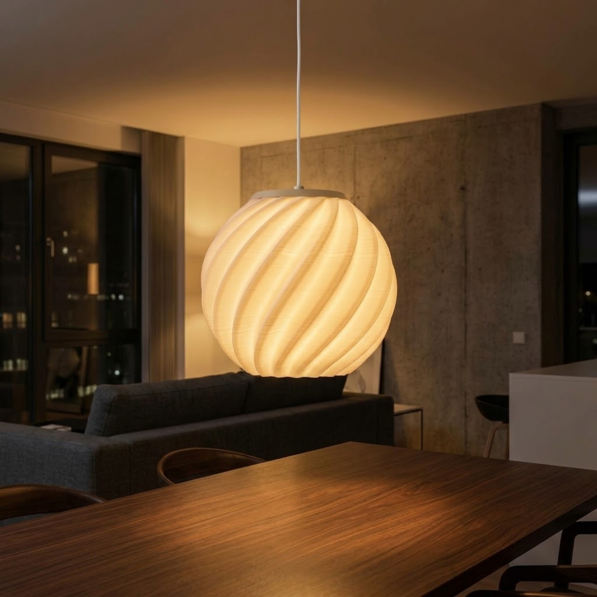 Pendente Maré com base bege, pendente impresso em 3D da Éttore Decor, em detalhe